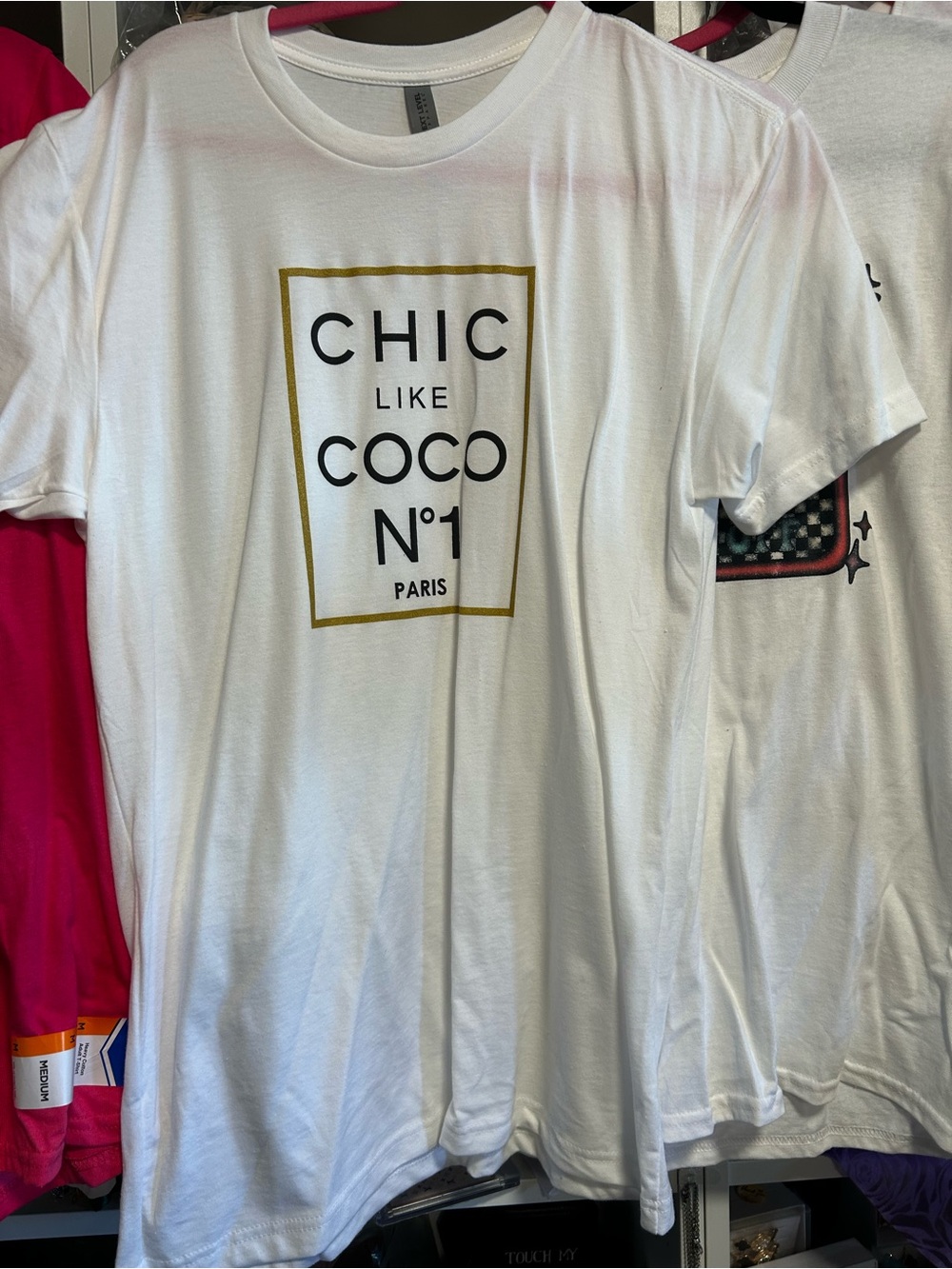 Next Level Apparel White Tee with Gold Stripe